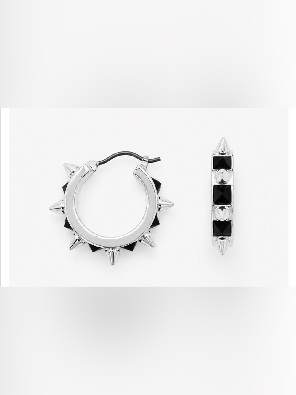 Touchstone Crystal Get To The Point hoop earrings with edgy details BNIB rhodium